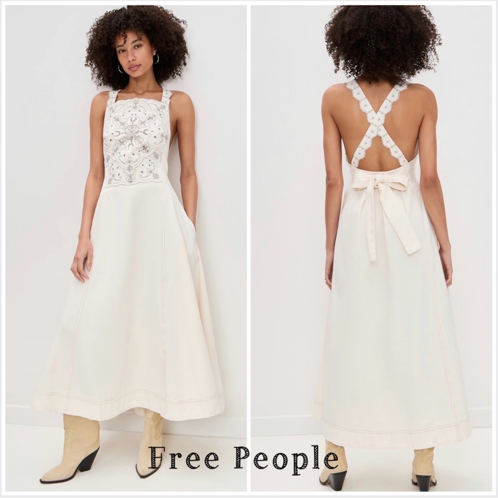 Free People Bali Vienna Ivory Embroidered Backless Dress